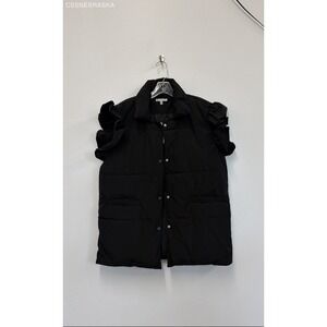 Veveret Black womens ruffle-sleeve puffer vests - Size L